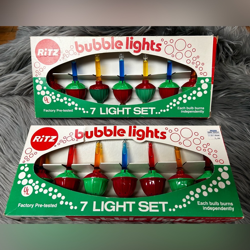 2 Boxes Ritz Bubble Lights Vintage Christmas Red Yellow Blue 7 in Each Box